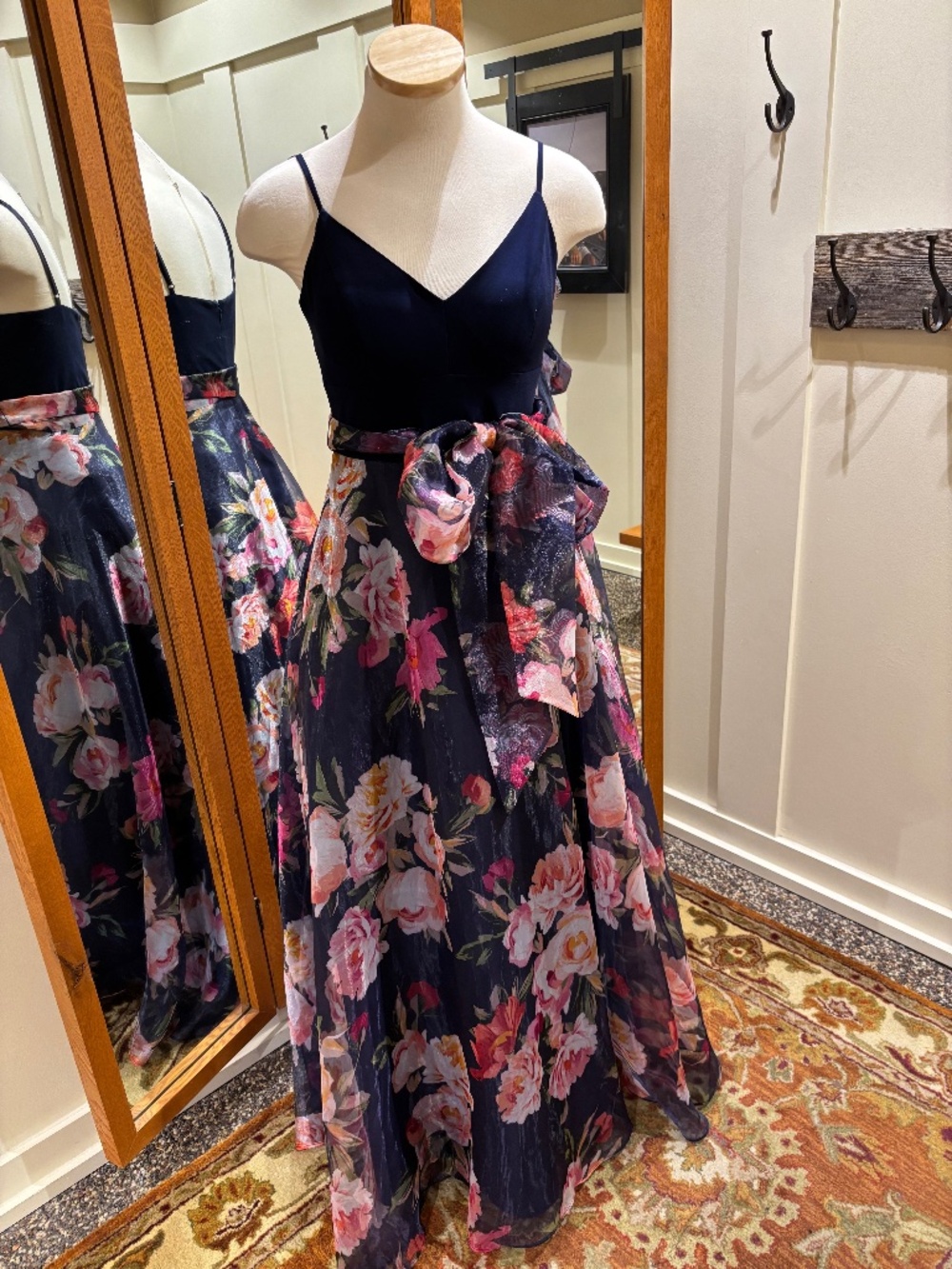 Floor length navy floral dress